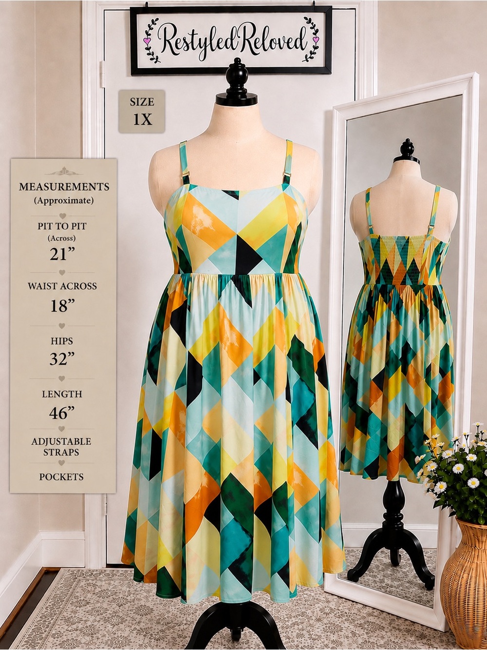 Torrid Midi Challis Sleeveless Sundress Geometric Multicolor 1X NWT
